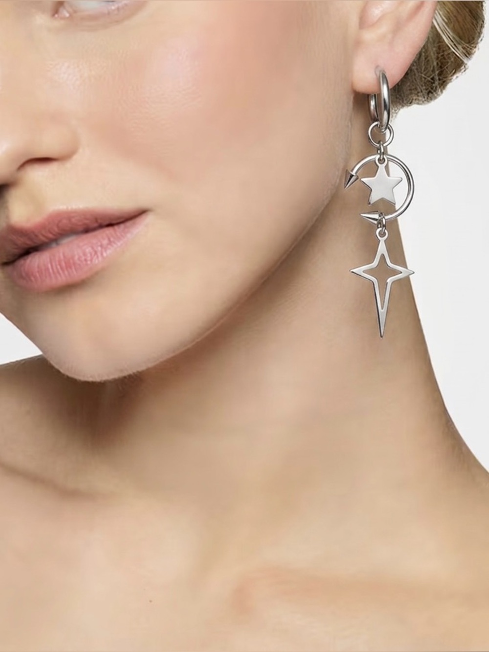 Sterling Silver Star & Crescent Drop Earring - Women
